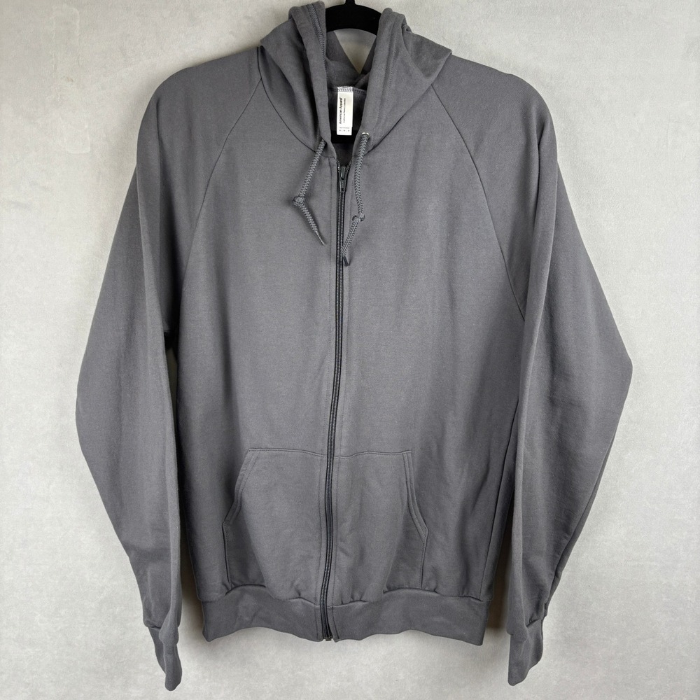 American Apparel California Fleece Zip Up Hoodie Mens M Charcoal Gray Cotton Gym